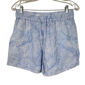 Tommy Bahama Floral Parrot Blue White Printed Casual Drawstrings Linen Shorts XS